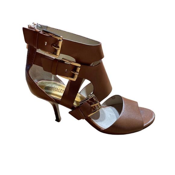Michael Kors Women's Leather Lucinda Open Toe Sandal/Heel. Brown. Size 6.5 - Picture 1 of 7